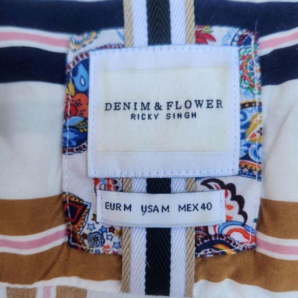 Denim & Flower Ricky Singh Button Up Vertical Stripe Shirt Medium - Picture 6 of 6